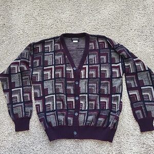 VINTAGE 80s Expressions Multicolor Geometric Knit Cardigan Sweater Abstract M